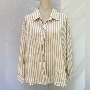 Old Navy Tan and White Striped Shirt
